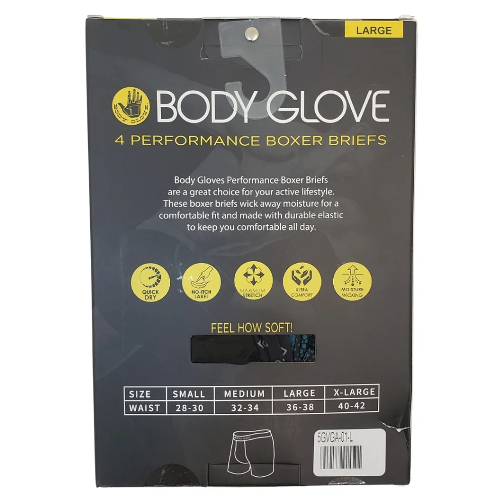 Body Glove Men's Performance Boxer Briefs 4 Pairs Large NWT